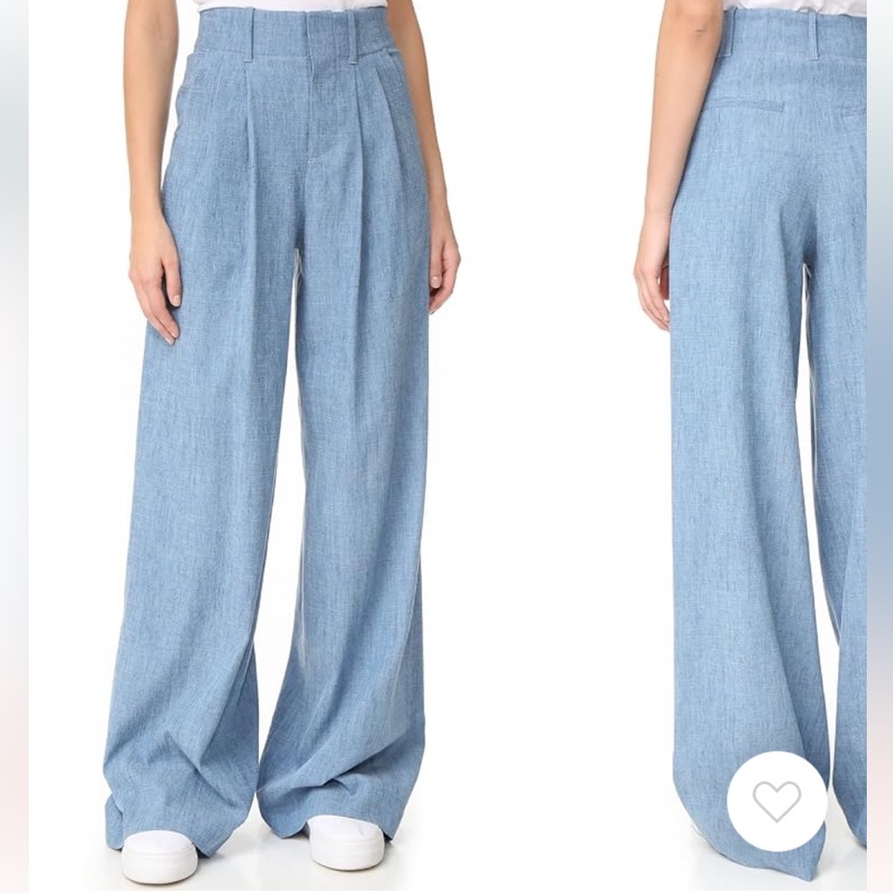 NWOT Alice + Olivia Eloise Denim Wide Leg Pleat Front Trousers Size 12